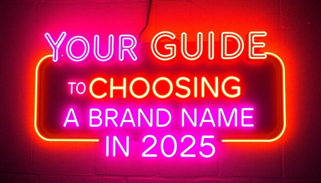 a neon sign that says, your guide to choosing a brand name in 2025