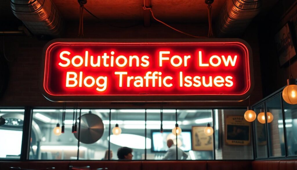 Neon sign that says Solutions for low blog traffic issues