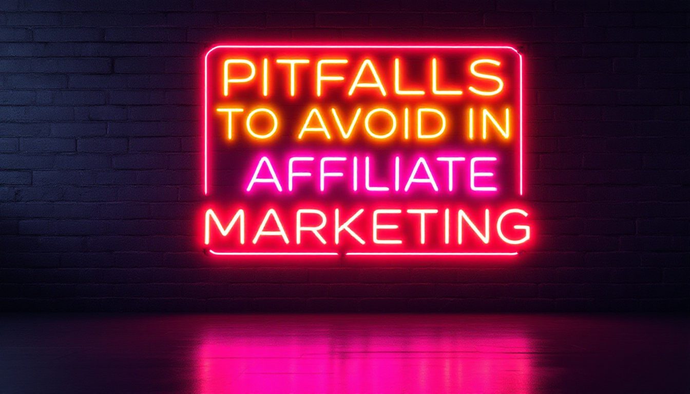 A Neon sign that says, Pitfalls to Avoid in Affiliate Marketing,