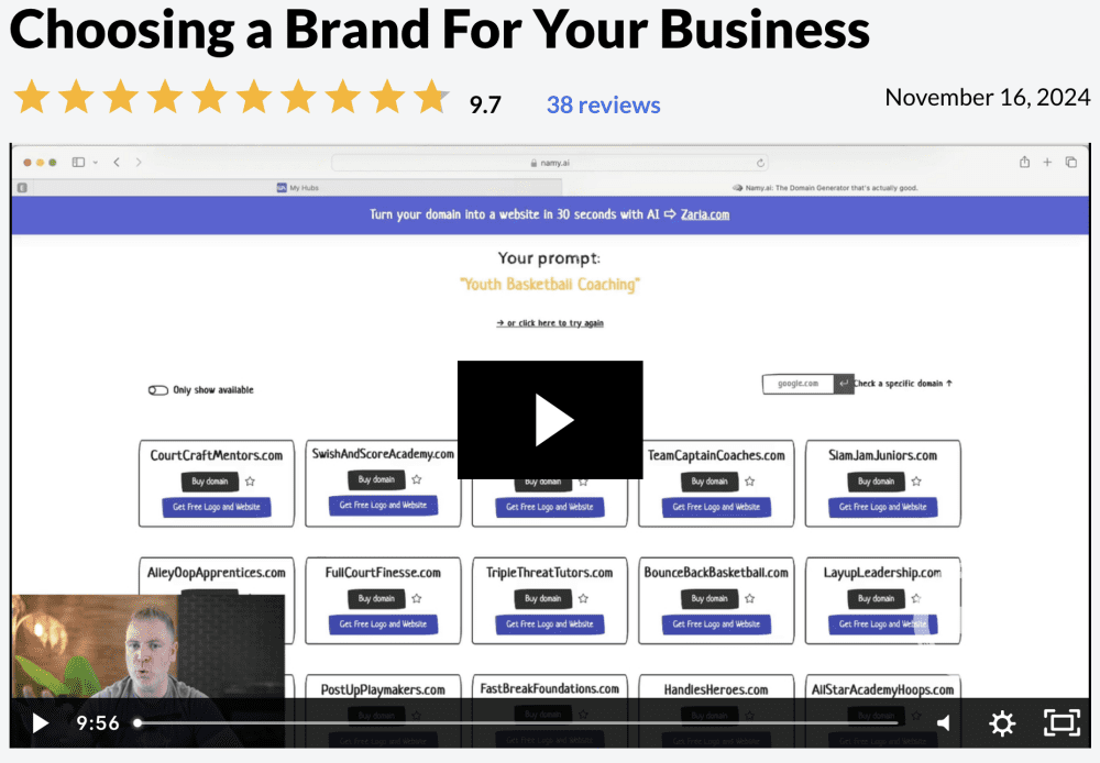 Wealthy Affiliate Video about choosing a brand 